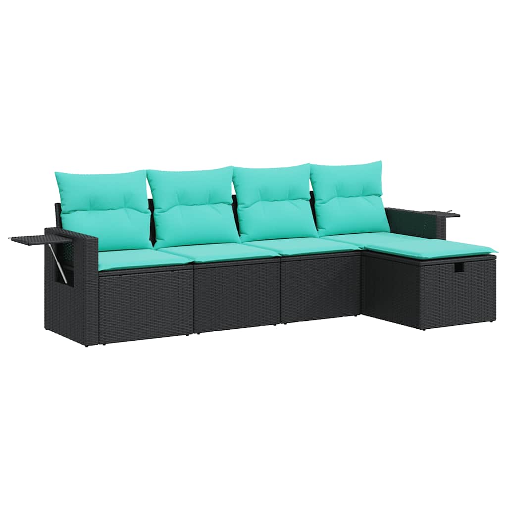 Salon de jardin 5 pcs avec coussins noir résine tressée