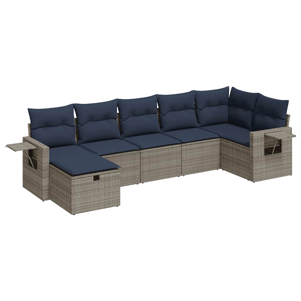 Salon de jardin avec coussins 7 pcs gris résine tressée