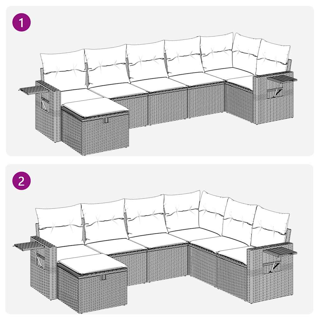 Salon de jardin avec coussins 7 pcs marron résine tressée