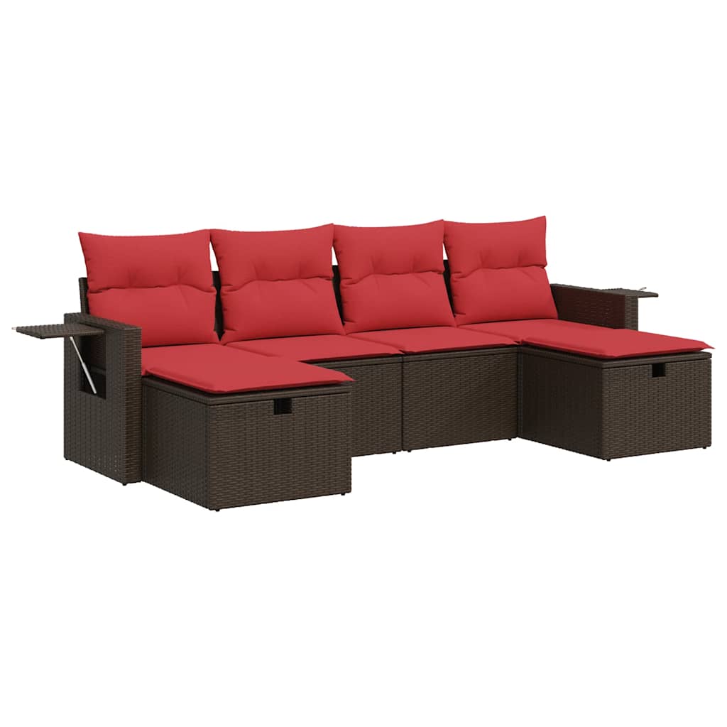 Salon de jardin avec coussins 6 pcs marron résine tressée