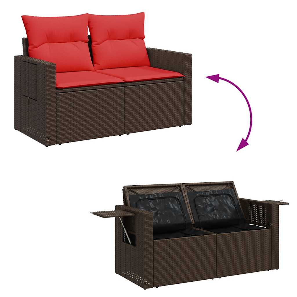 Salon de jardin 8 pcs avec coussins marron résine tressée