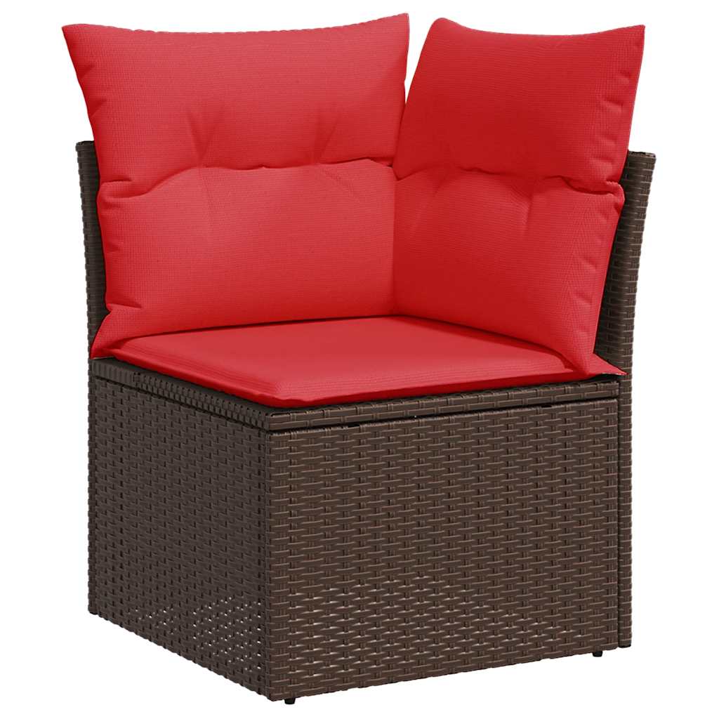 Salon de jardin avec coussins 9 pcs marron résine tressée