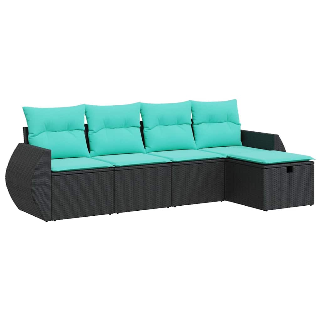 Salon de jardin 5 pcs avec coussins noir résine tressée