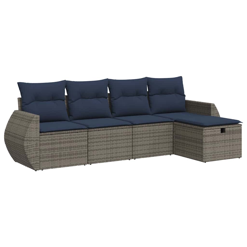 Salon de jardin 5 pcs avec coussins gris résine tressée