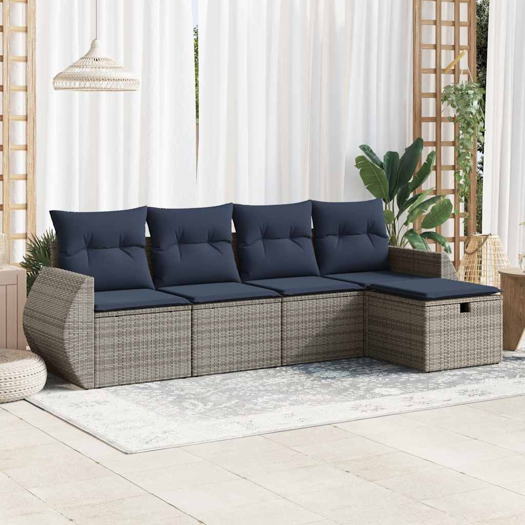 Salon de jardin 5 pcs avec coussins gris résine tressée