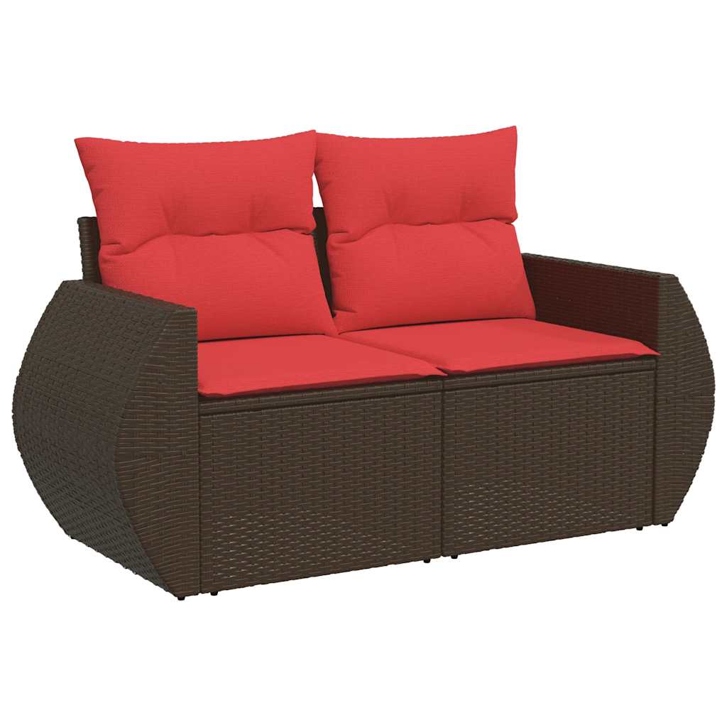 Salon de jardin avec coussins 6 pcs marron résine tressée
