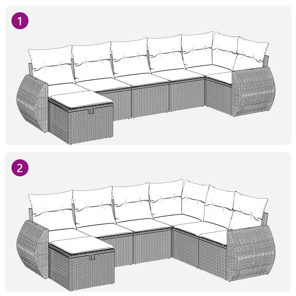 Salon de jardin avec coussins 7 pcs gris résine tressée