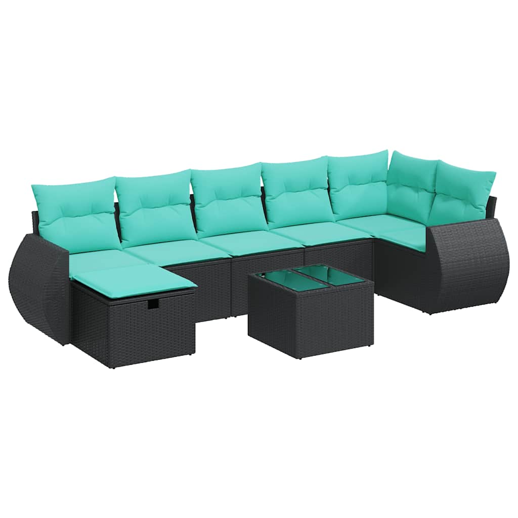 Salon de jardin 8 pcs avec coussins noir résine tressée