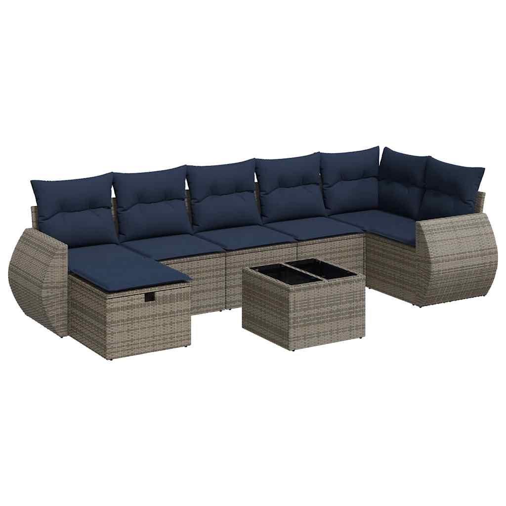 Salon de jardin 8 pcs avec coussins gris résine tressée