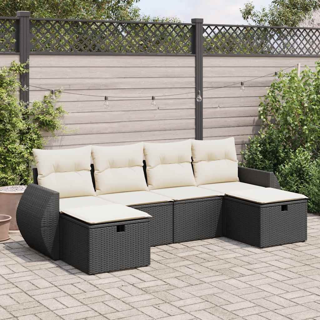 Salon de jardin 6 pcs avec coussins noir résine tressée