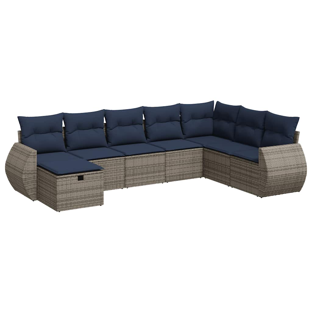 Salon de jardin 8 pcs avec coussins gris résine tressée