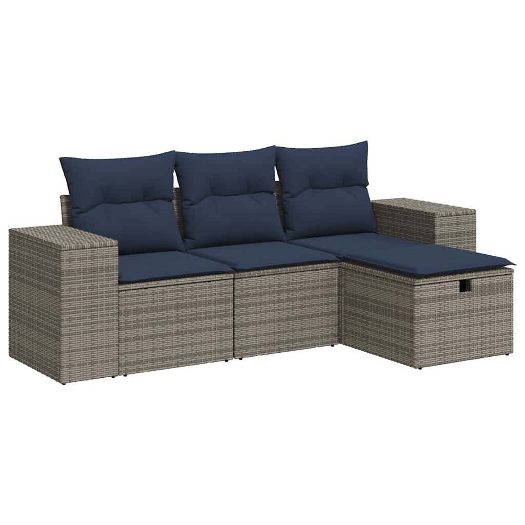 Salon de jardin 4 pcs avec coussins gris résine tressée