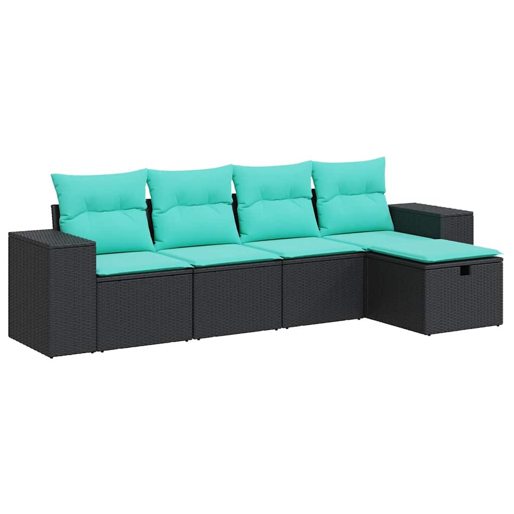 Salon de jardin 5 pcs avec coussins noir résine tressée