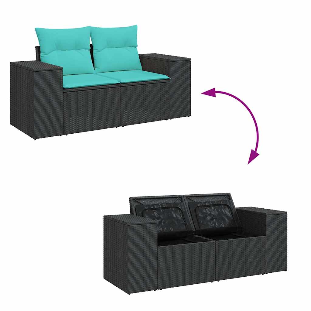 Salon de jardin 6 pcs avec coussins noir résine tressée