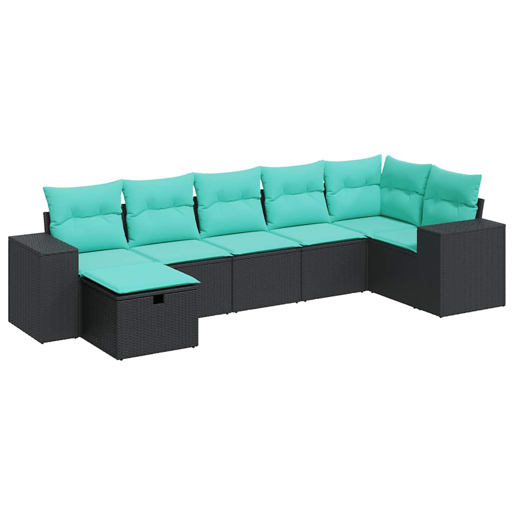 Salon de jardin 7 pcs avec coussins noir résine tressée