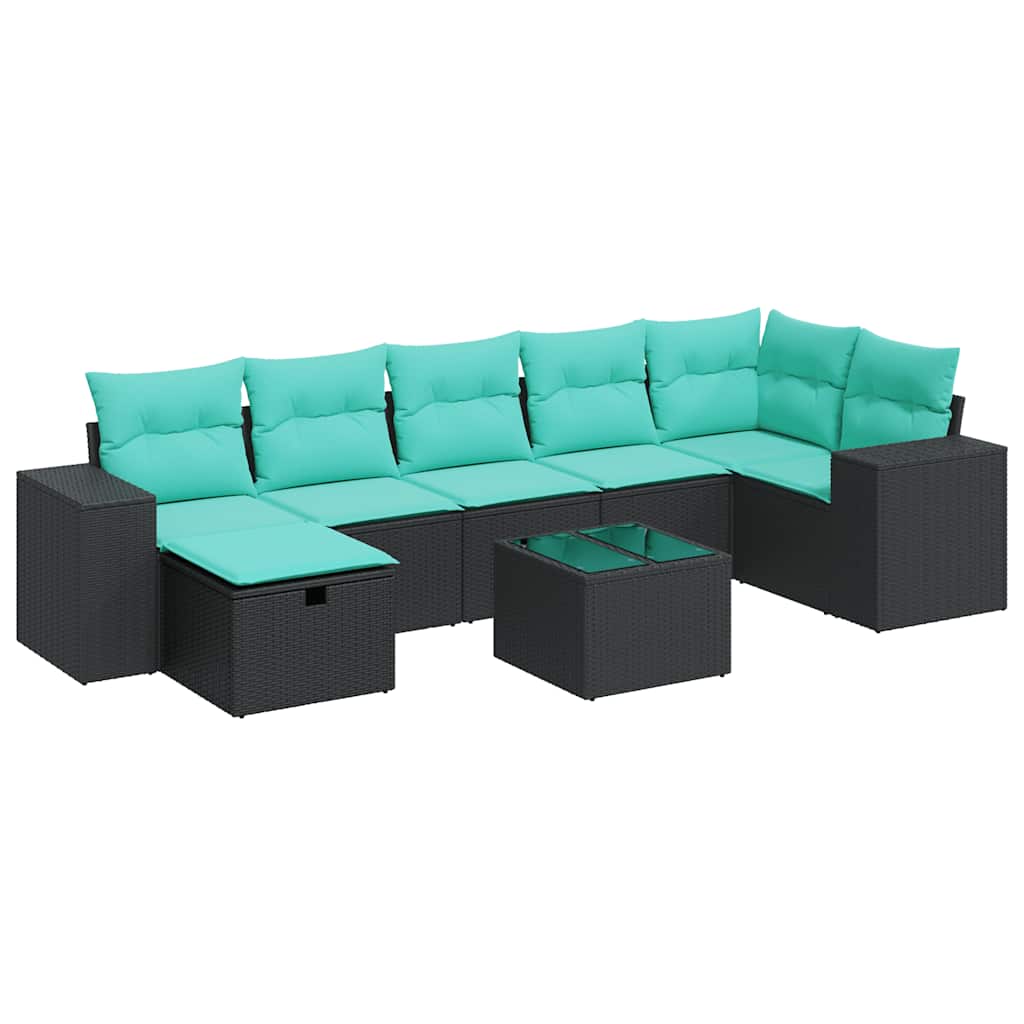 Salon de jardin 8 pcs avec coussins noir résine tressée