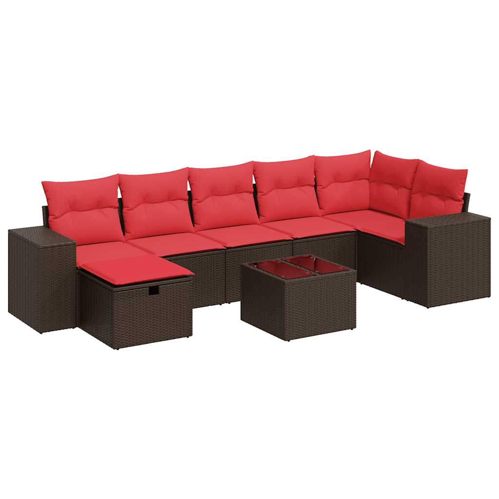 Salon de jardin 8 pcs avec coussins marron résine tressée