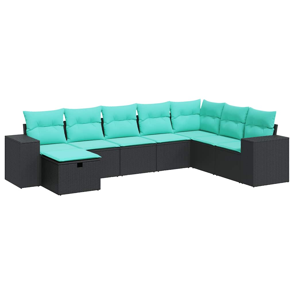 Salon de jardin 8 pcs avec coussins noir résine tressée