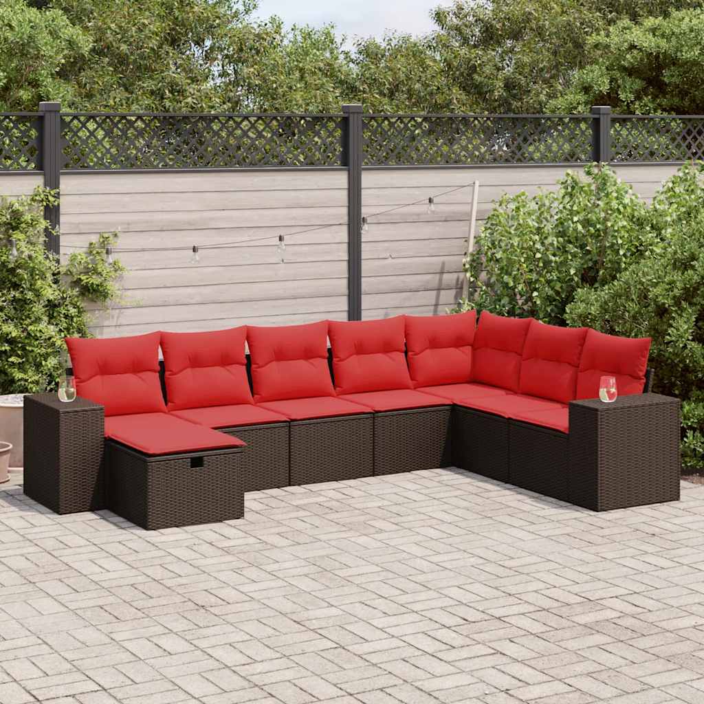 Salon de jardin 8 pcs avec coussins marron résine tressée