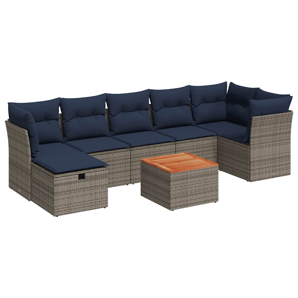 Salon de jardin 8 pcs avec coussins gris résine tressée