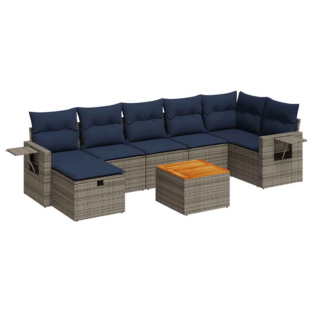 Salon de jardin 8 pcs avec coussins gris résine tressée