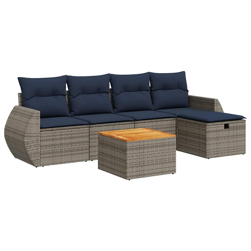 Salon de jardin 6 pcs avec coussins gris résine tressée