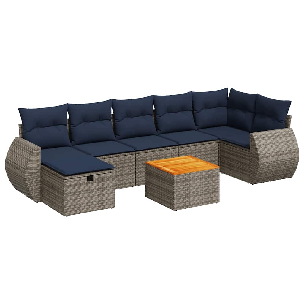 Salon de jardin 8 pcs avec coussins gris résine tressée