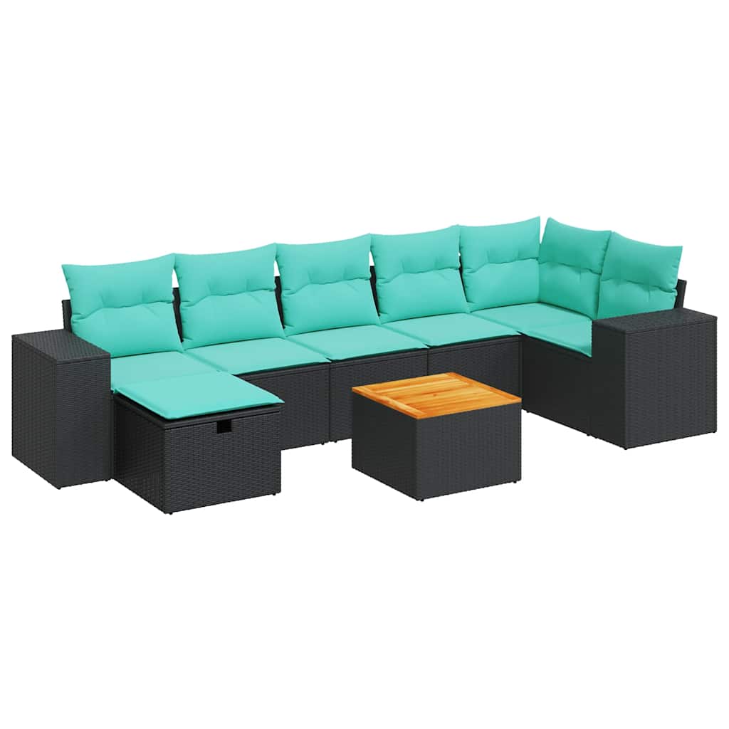 Salon de jardin 8 pcs avec coussins noir résine tressée