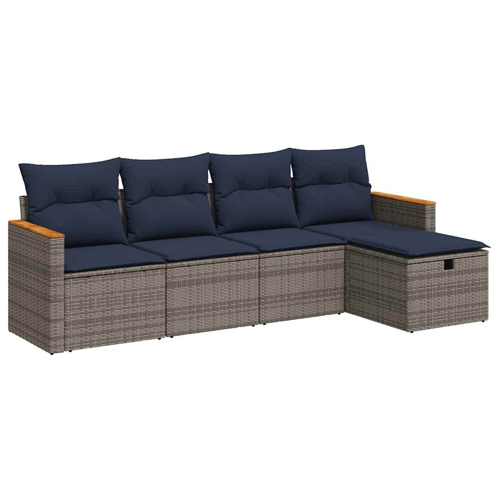 Salon de jardin 5 pcs avec coussins gris résine tressée