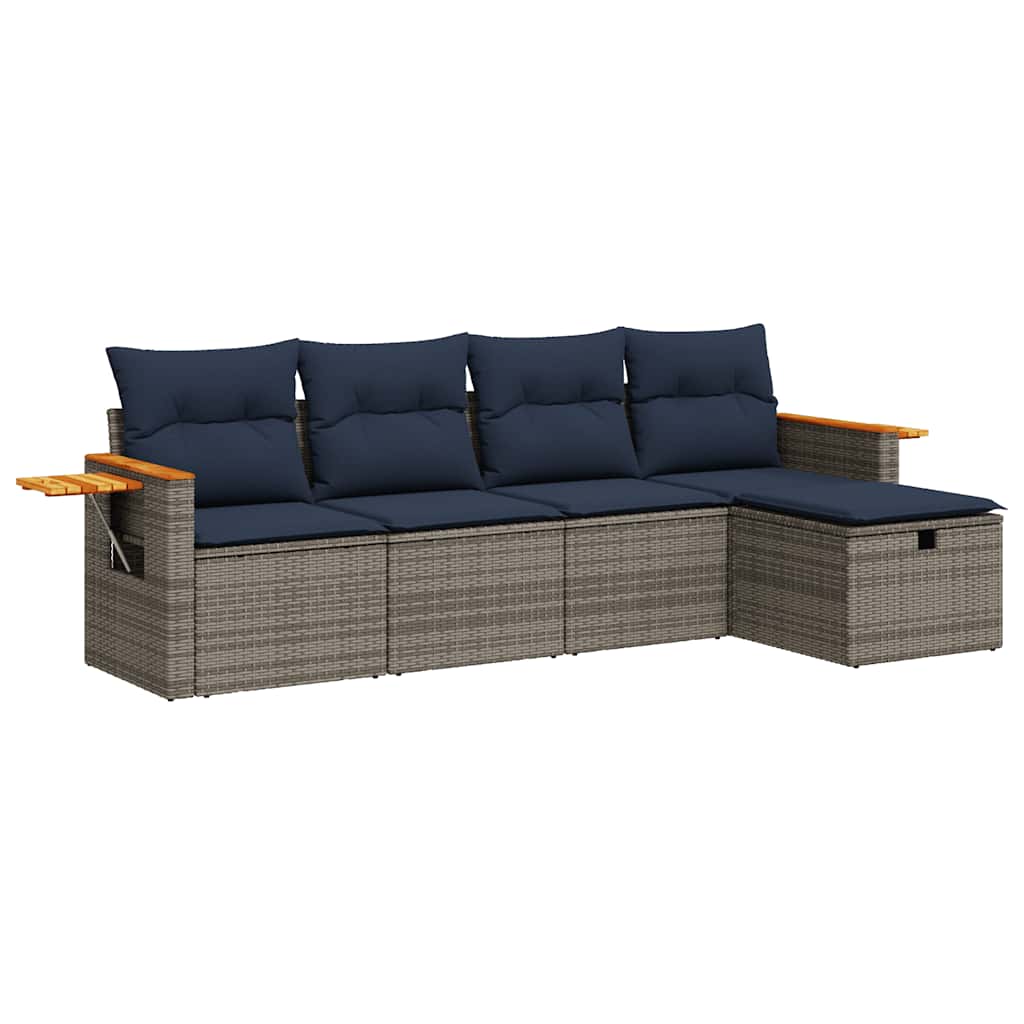Salon de jardin 5 pcs avec coussins gris résine tressée