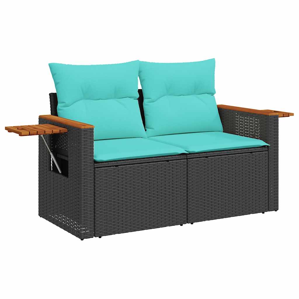 Salon de jardin 7 pcs avec coussins noir résine tressée