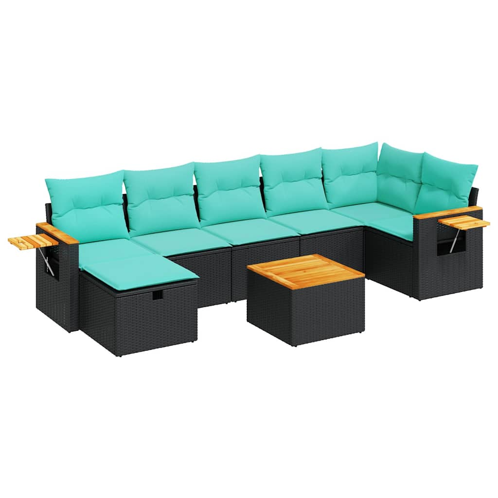 Salon de jardin 8 pcs avec coussins noir résine tressée