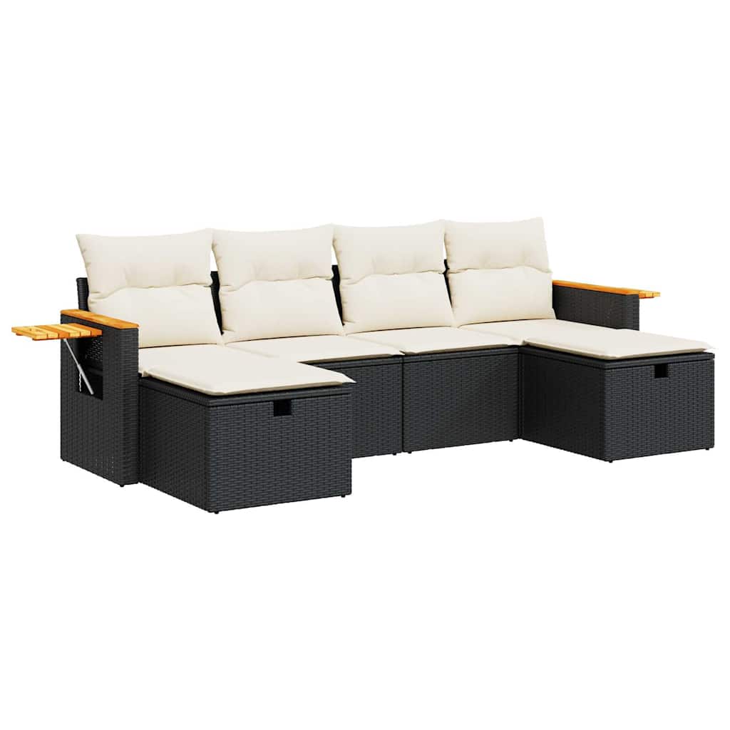 Salon de jardin 6 pcs avec coussins noir résine tressée