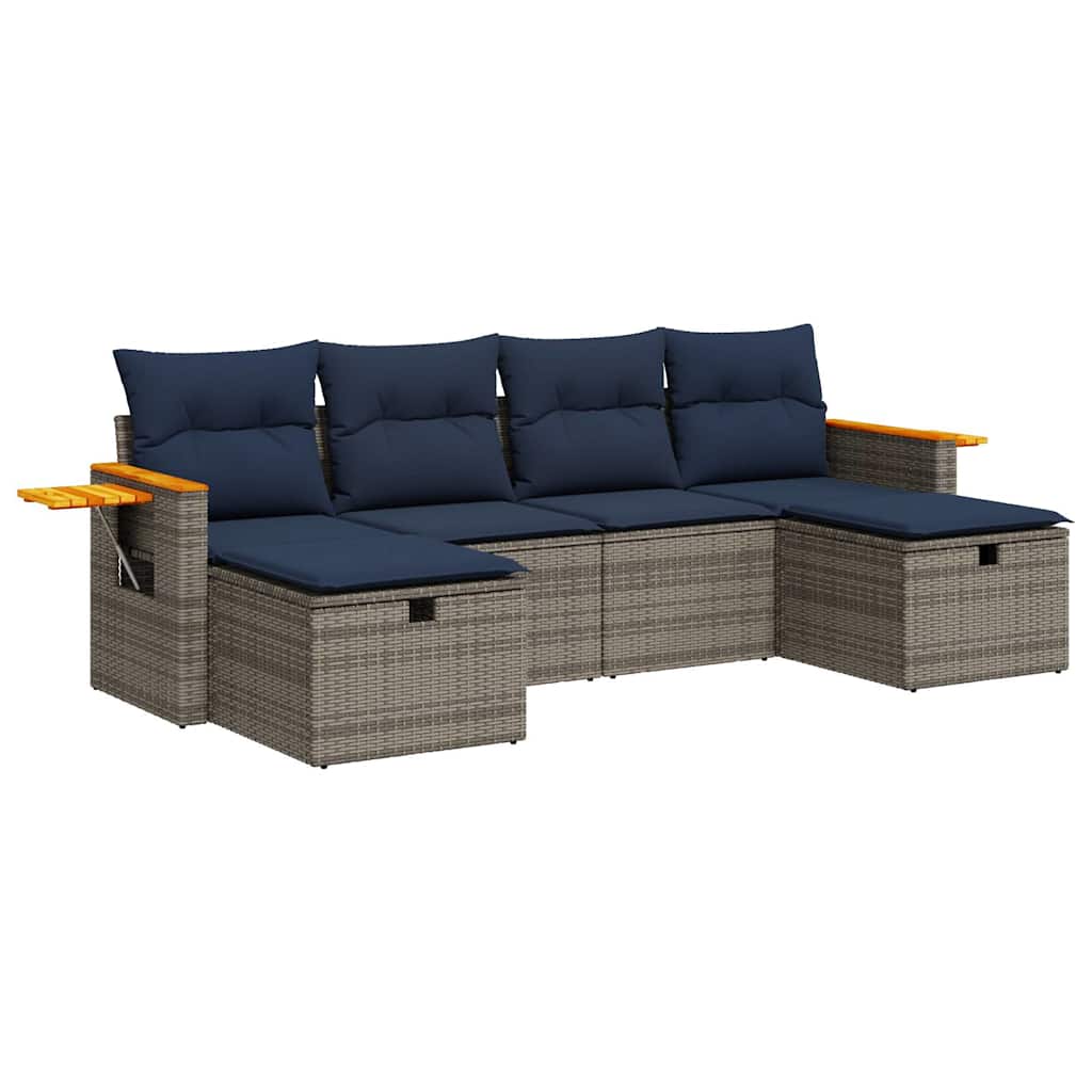 Salon de jardin 6 pcs avec coussins gris résine tressée