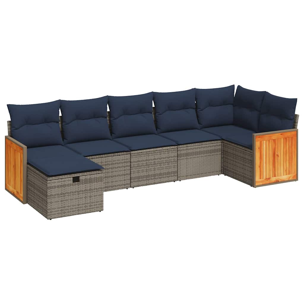 Salon de jardin avec coussins 7 pcs gris résine tressée