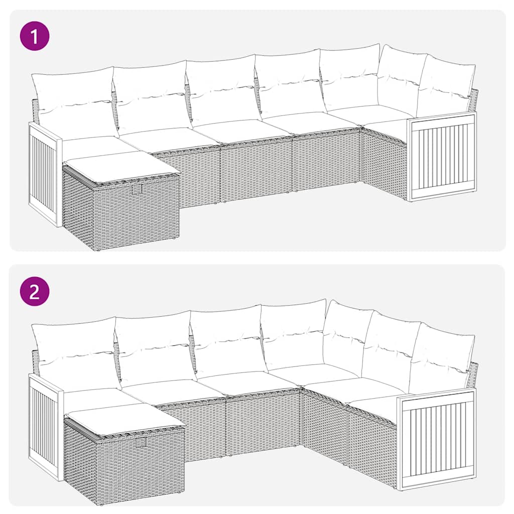 Salon de jardin avec coussins 7 pcs gris résine tressée