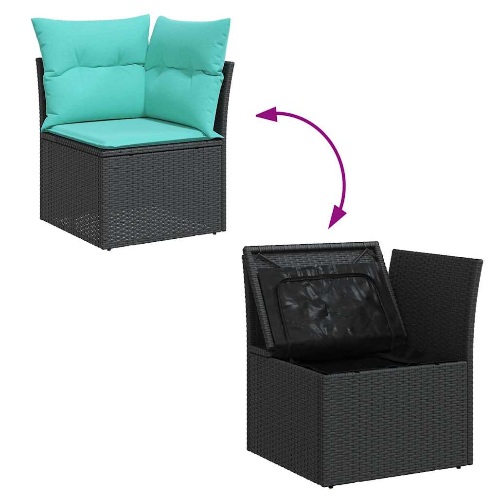 Salon de jardin 11 pcs avec coussins noir résine tressée