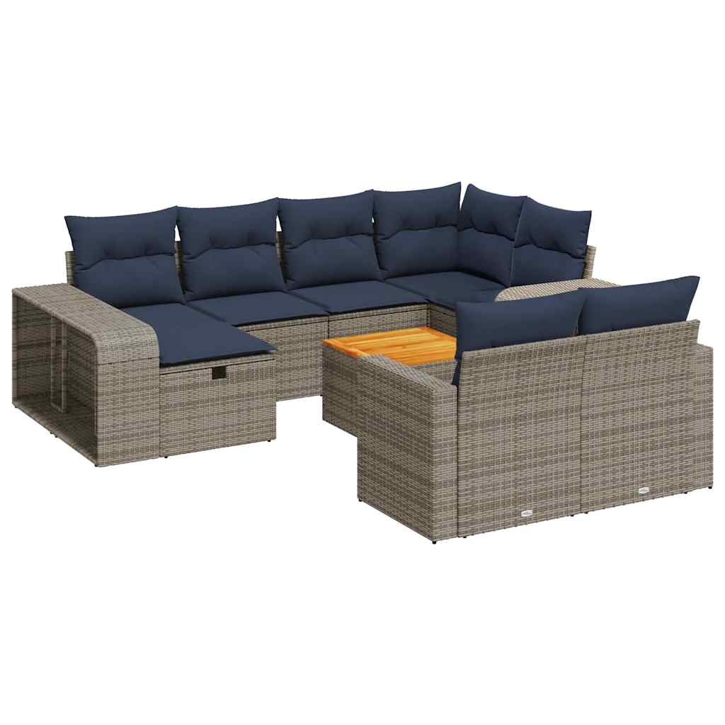 Salon de jardin 11 pcs avec coussins gris résine tressée