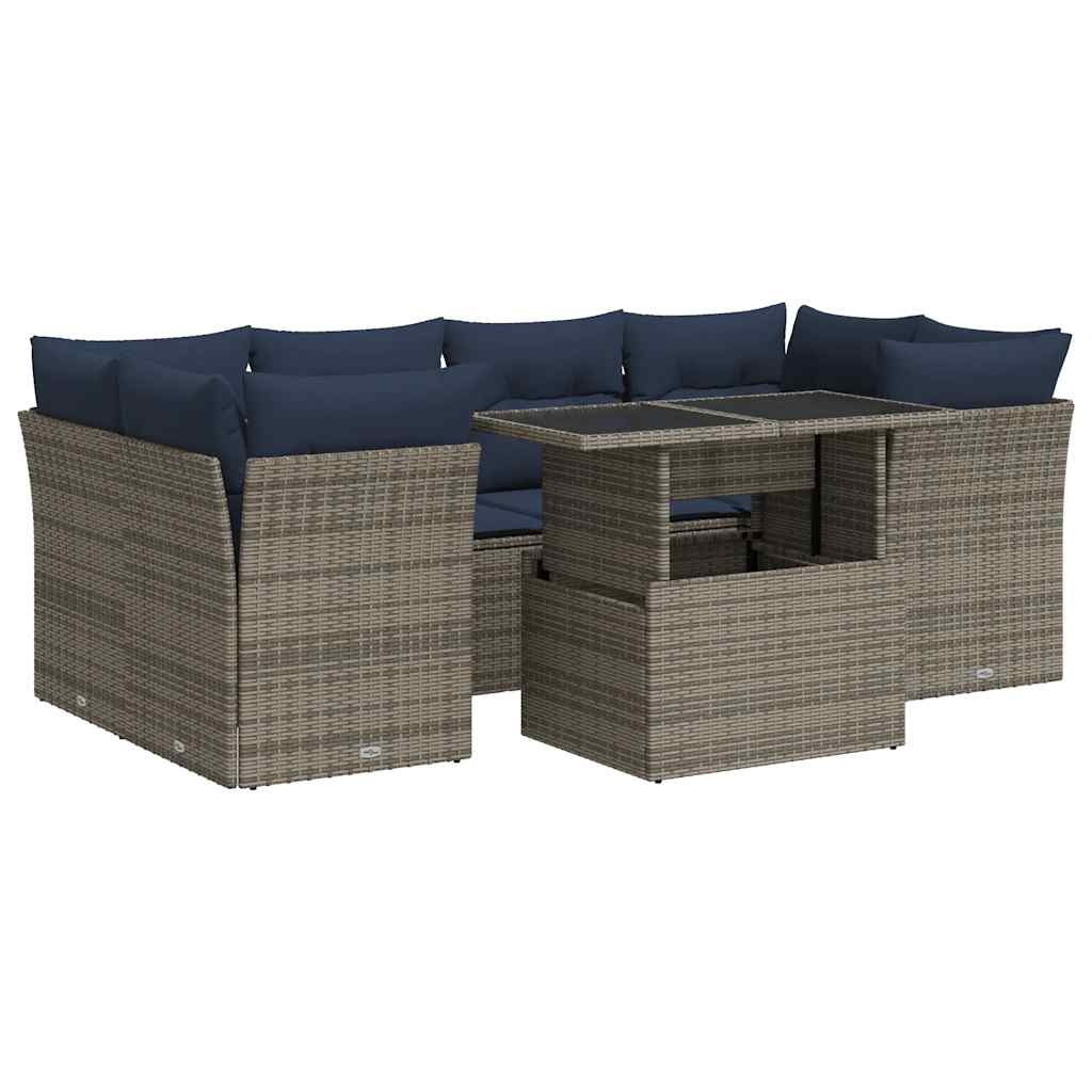 Salon de jardin avec coussins 7 pcs gris résine tressée acacia