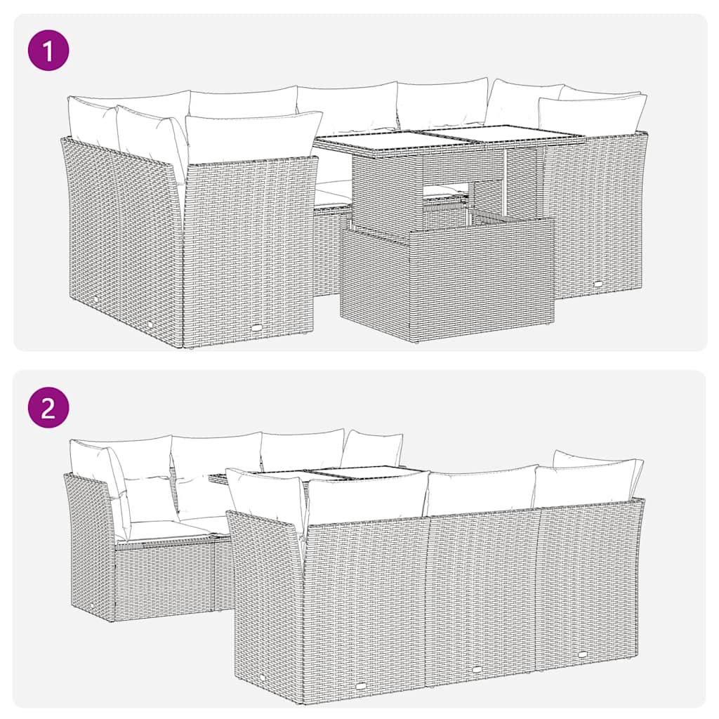 Salon de jardin avec coussins 7 pcs gris résine tressée acacia