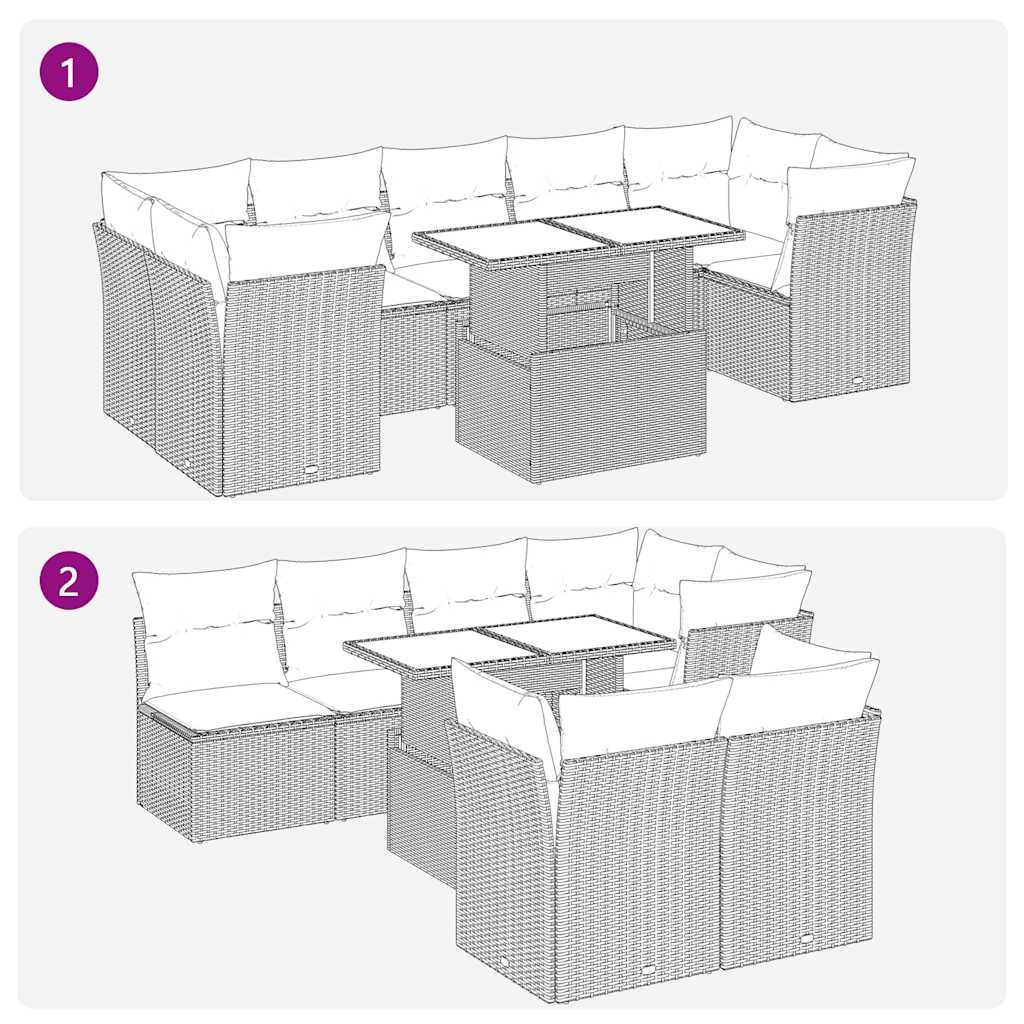 Salon de jardin avec coussins 8 pcs beige résine tressée