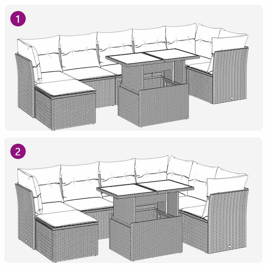 Salon de jardin avec coussins 8 pcs gris résine tressée acacia