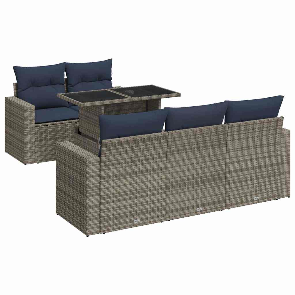 Salon de jardin avec coussins 6 pcs gris résine tressée acacia