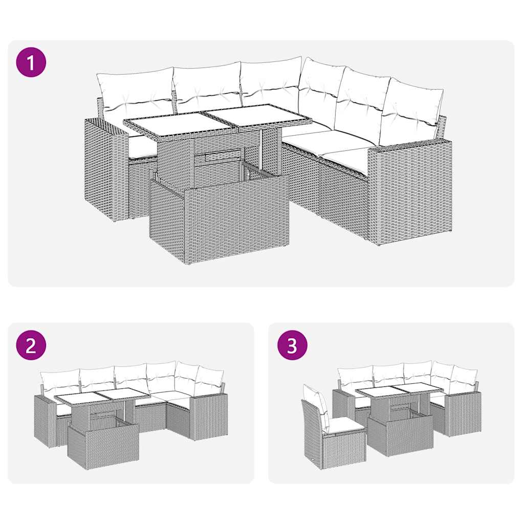 Salon de jardin avec coussins 6 pcs gris résine tressée acacia