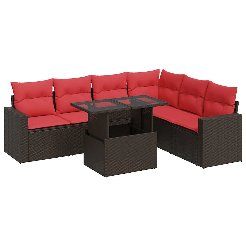 Salon de jardin avec coussins 7 pcs gris résine tressée acacia