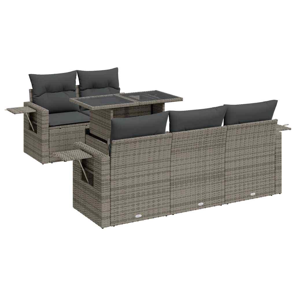 Salon de jardin 6 pcs avec coussins gris résine tressée