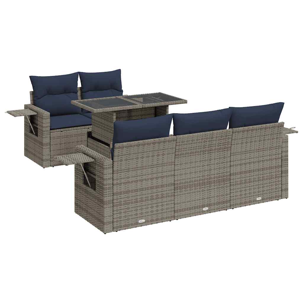 Salon de jardin 6 pcs avec coussins gris résine tressée