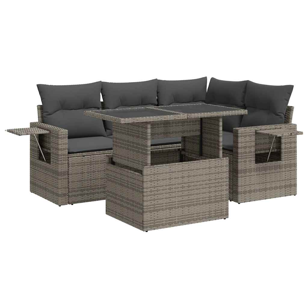 Salon de jardin 5 pcs avec coussins gris résine tressée