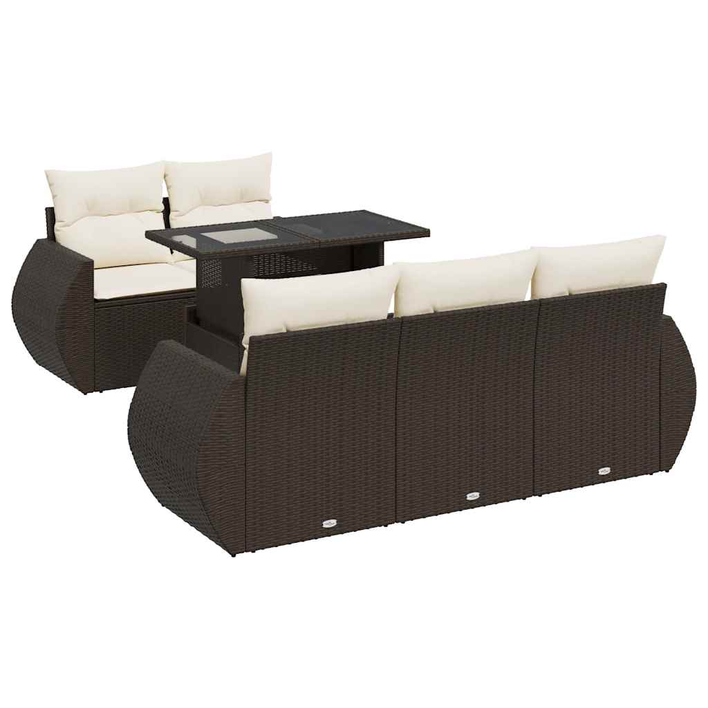 Salon de jardin avec coussins 6 pcs marron résine tressée