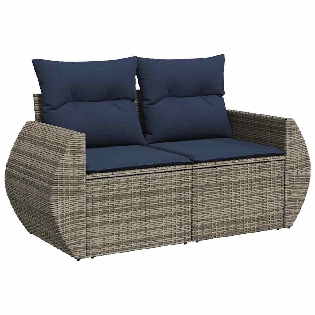 Salon de jardin avec coussins 9 pcs gris résine tressée acacia